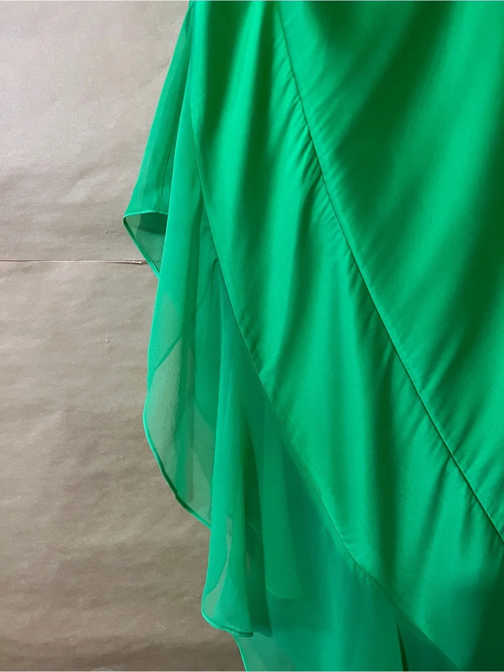 Retrofete | Belinda Skirt Silk Asymmetrical Midi Skirt Green Mesh Trim Size M